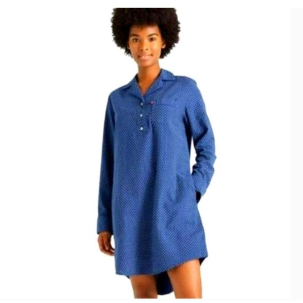 Levis Womens Polka Dot Pajama Shirt Dress Size M Long Sleeve Blue & White Cozy